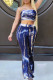 Blue Casual Tie Dye Patchwork Strapless Sleeveless Two Pieces