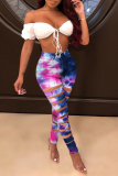 Yellow Sexy Patchwork Ripped Tie-dye Skinny High Waist Pencil Full Print Bottoms