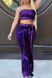 Blue Casual Tie Dye Patchwork Strapless Sleeveless Two Pieces