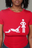 Red Casual Print Patchwork O Neck T-Shirts