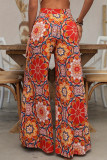 Red Casual Print Patchwork Boot Cut High Waist Speaker Full Print Bottoms