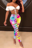 Yellow Sexy Patchwork Ripped Tie-dye Skinny High Waist Pencil Full Print Bottoms