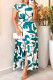 Green Celebrities Print Slit Patchwork O Neck Long Dresses