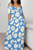 Black And White Sexy Flowers Print Off Shoulder Printed Dresses