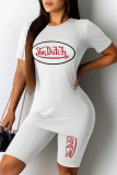 Red Casual Daily Letter Print O Neck Short Sleeve Two Pieces