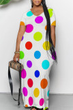 Red Casual Polka Dot Print Pocket Contrast V Neck Printed Dresses