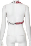 Colour Sexy Print Patchwork Deep V Neck Tops