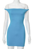 White Sexy Solid Color Backless Ruched Patchwork Off Shoulder Wrapped Skirt Dresses