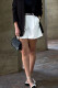White Casual Solid Color Pocket Buttons Zipper Patchwork Straight Mid Waist Straight Patchwork Bottoms