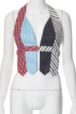 Colour Sexy Print Patchwork Deep V Neck Tops