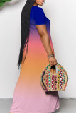 Purple Casual Daily Gradient Print Contrast V Neck Printed Dresses