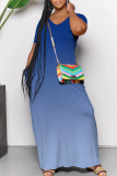 Purple Casual Daily Gradient Print Contrast V Neck Printed Dresses