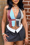 Colour Sexy Print Patchwork Deep V Neck Tops