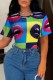 Multicolor Casual Lips Print Basic O Neck T-Shirts