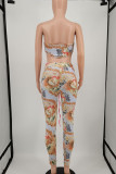 Multicolor Sexy Print Backless Cross Straps Patchwork Strapless Sleeveless Two Pieces