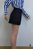 White Casual Solid Color Pocket Buttons Zipper Patchwork Straight Mid Waist Straight Patchwork Bottoms