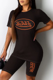 White Casual Daily Letter Print O Neck Short Sleeve Two Pieces