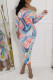 Multi-color Sexy Print Patchwork Off Shoulder Long Dresses