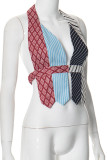 Colour Sexy Print Patchwork Deep V Neck Tops