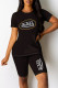 White Casual Daily Letter Print O Neck Short Sleeve Two Pieces