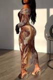 Multi-color Sexy Print Patchwork Off Shoulder Long Dresses