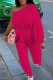 Rose Red Casual Solid Color Ruched Patchwork Oblique Collar Loose Jumpsuits
