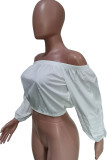 Black Casual Solid Color Backless Patchwork Off Shoulder Tops