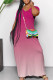 Rose Red Casual Daily Gradient Print Contrast V Neck Printed Dresses