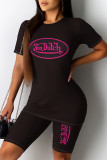 White Casual Daily Letter Print O Neck Short Sleeve Two Pieces