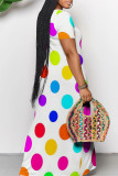 Red Casual Polka Dot Print Pocket Contrast V Neck Printed Dresses