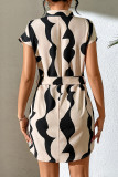 Apricot Casual Print Strap Design Patchwork V Neck Straight Dresses