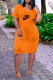 Orange Casual Street Letter Print Pocket V Neck A Line Short Sleeve Dress