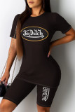 White Casual Daily Letter Print O Neck Short Sleeve Two Pieces
