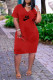Red Casual Street Letter Print Pocket V Neck A Line Short Sleeve Dress