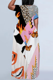 Apricot Casual Leopard Print The stars Butterfly Print Contrast O Neck Printed Dresses