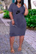 Deep Blue Casual Street Letter Print Pocket V Neck A Line Short Sleeve Dress