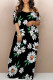 Black And White Sexy Flowers Print Off Shoulder Printed Dresses