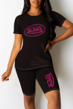 White Casual Daily Letter Print O Neck Short Sleeve Two Pieces