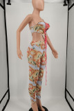 Multicolor Sexy Print Backless Cross Straps Patchwork Strapless Sleeveless Two Pieces