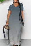 Purple Casual Daily Gradient Print Contrast V Neck Printed Dresses