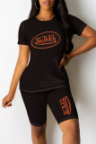 White Casual Daily Letter Print O Neck Short Sleeve Two Pieces
