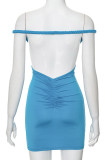 White Sexy Solid Color Backless Ruched Patchwork Off Shoulder Wrapped Skirt Dresses