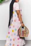Red Casual Polka Dot Print Pocket Contrast V Neck Printed Dresses