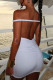 White Sexy Solid Color Backless Ruched Patchwork Off Shoulder Wrapped Skirt Dresses