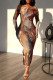Brown Sexy Print Patchwork Off Shoulder Long Dresses