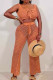 Orange Sexy Solid Color Hollow Out Strap Design Patchwork U Neck Sleeveless Two Pieces