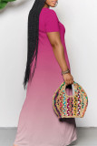 Purple Casual Daily Gradient Print Contrast V Neck Printed Dresses