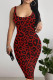 Red Sexy Leopard Print Patchwork U Neck Wrapped Skirt Dresses