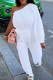 White Casual Solid Color Ruched Patchwork Oblique Collar Loose Jumpsuits