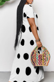 Red Casual Polka Dot Print Pocket Contrast V Neck Printed Dresses